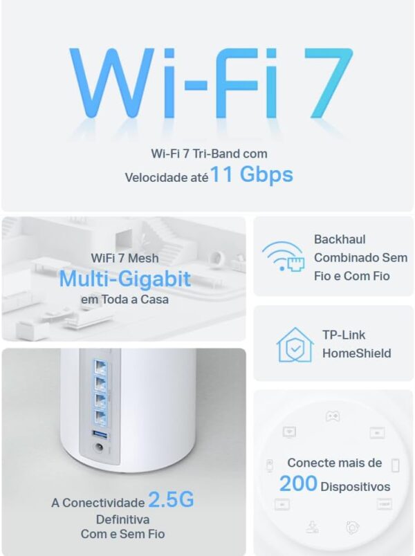 TP-Link Deco BE65 BE11000 Tri-Band Whole Home Mesh, WiFi 7, MLO, 320 MHz, banda de 6 GHz, roaming de IA sem costura, segurança HomeShield, jogos e streaming, roteador wifi7 (Deco BE65 1-pack) - Imagem 3