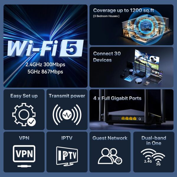 Rot Wifi Giga Ac1200Mbps 4Ant Tenda Ac10, Tenda, Roteadores - Imagem 2